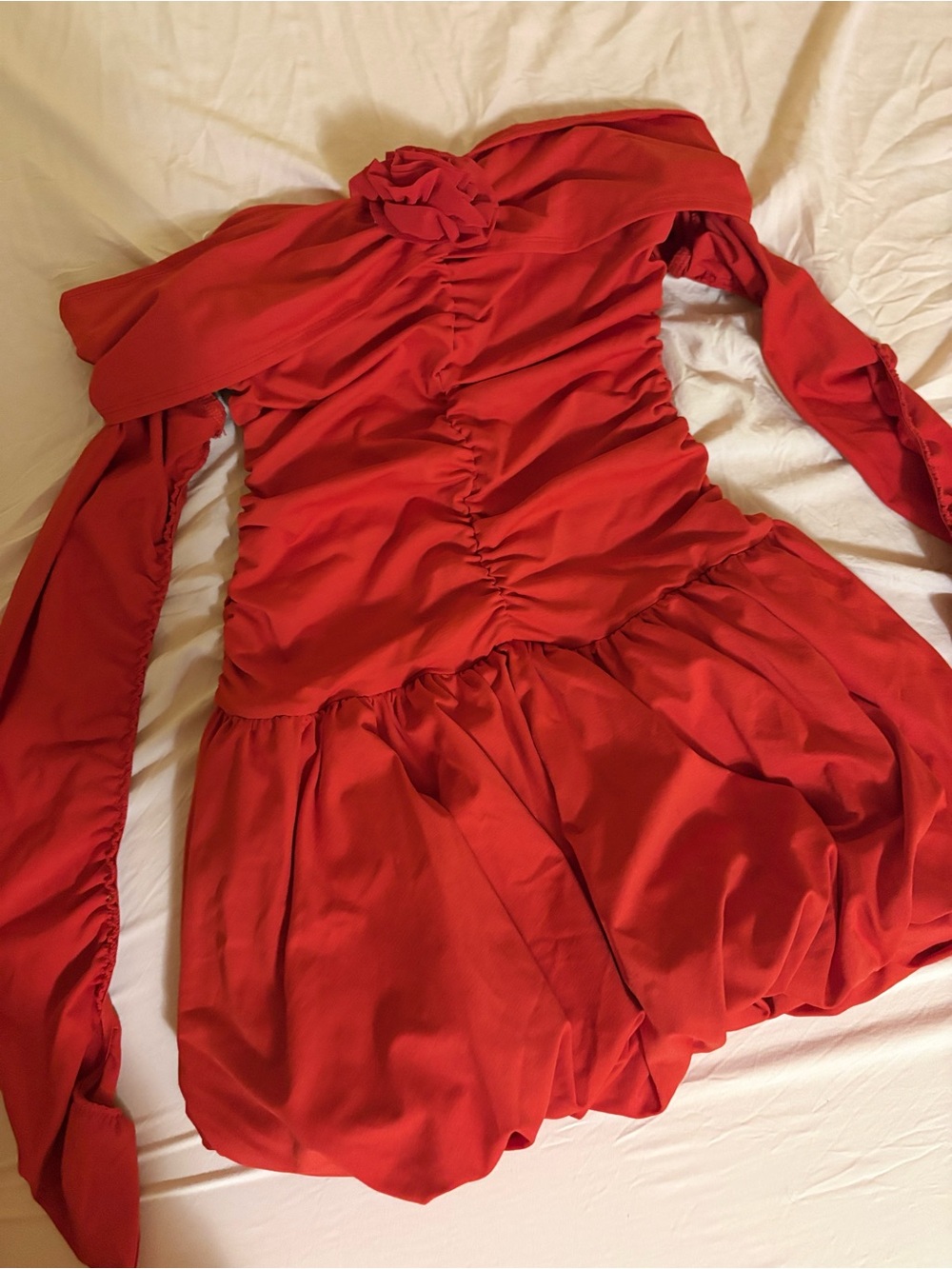 Red Ruched Off-Shoulder Women's Dress